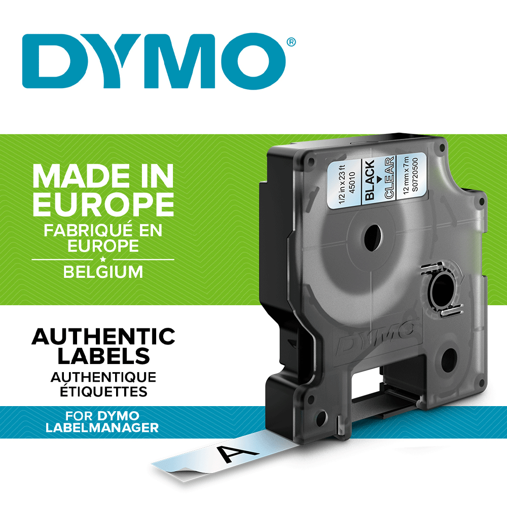 Etichete autocolante, DYMO LabelManager D1, 12mm x 7m, negru/transparent, 45010 S0720500-big