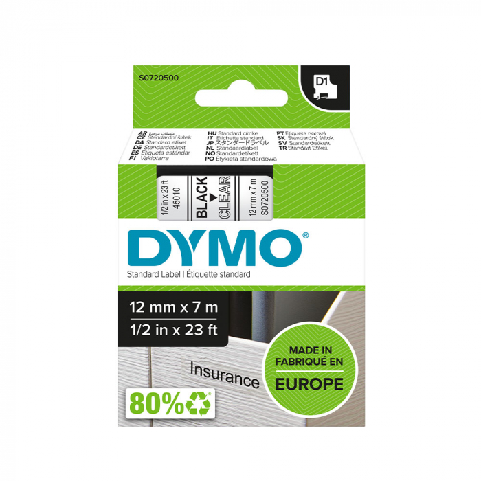 Standard labels 12mm x 7m Black/clear DYMO LabelManager D1 S0720500 45010 [8]