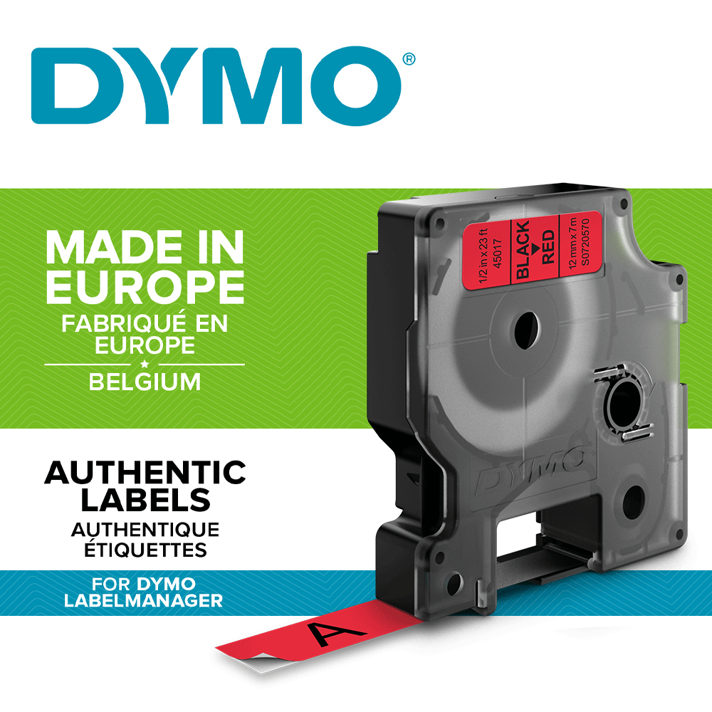 Etichete autocolante, DYMO LabelManager D1, 12mm x 7m, negru/rosu, 45017, S0720570-big