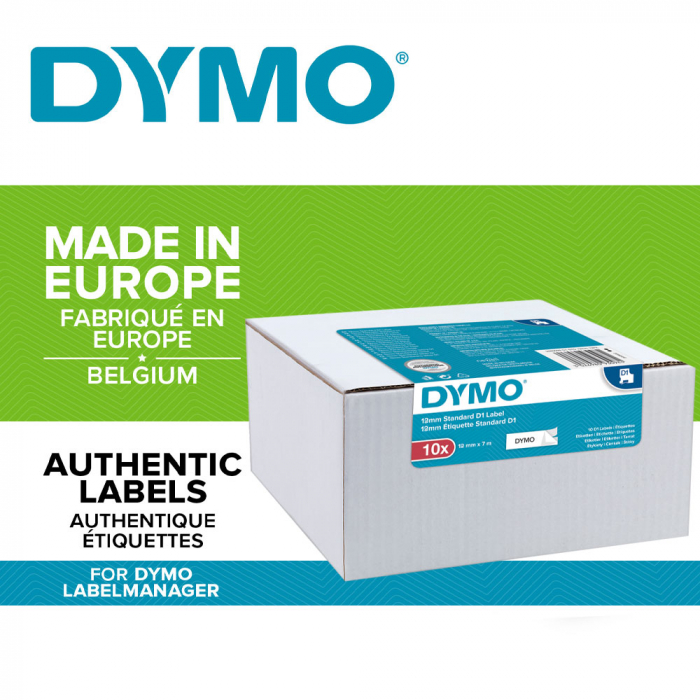 Etichete autocolante, DYMO LabelManager D1, 12mm x 7m, negru/alb, 10 buc/set, 2093097  45013-big