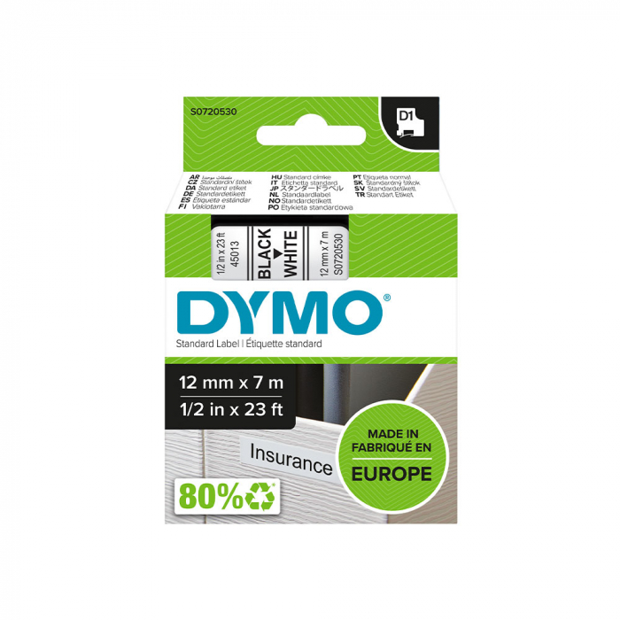 Set 20 x Standard labels 12mm x 7m Black/white DYMO LabelManager D1 S0720530 45013 [9]