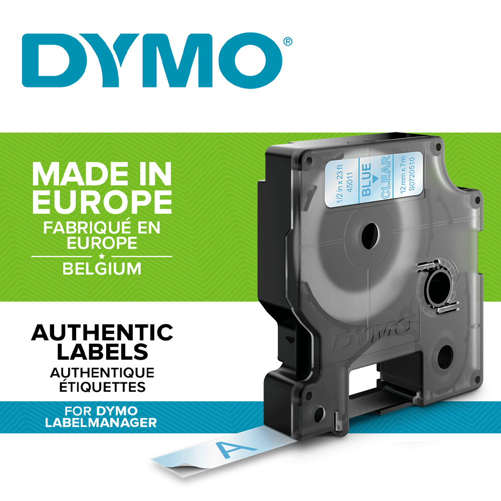 Etichete autocolante, DYMO LabelManager D1, 12mm x 7m, albastru/transparent, 45011 S0720510-big