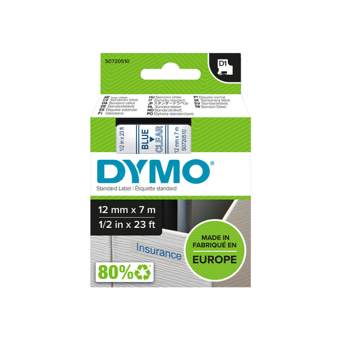 Etichete standard 12mm x 7m albastru/transparent DYMO LabelManager D1 S0720510 45011 [4]