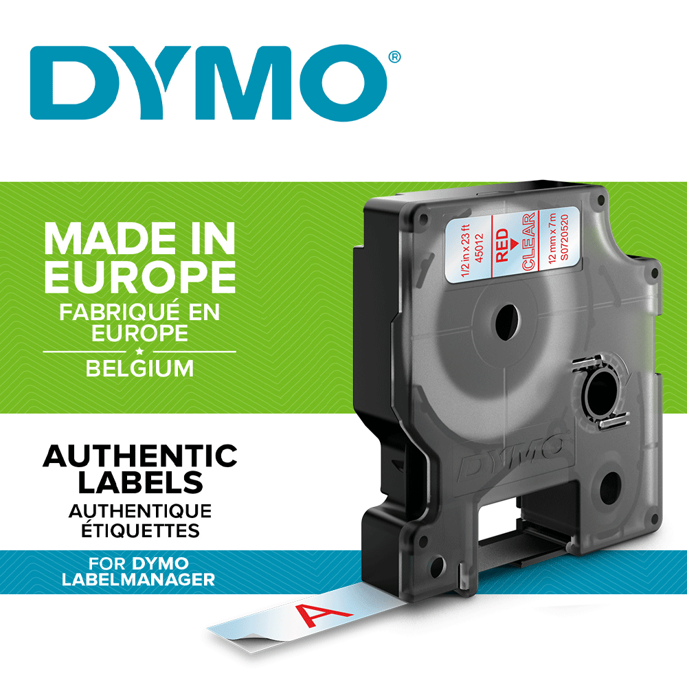 Etichete autocolante, DYMO LabelManager D1, 12mm x 7m, rosu/transparent, 45012 S0720520-big