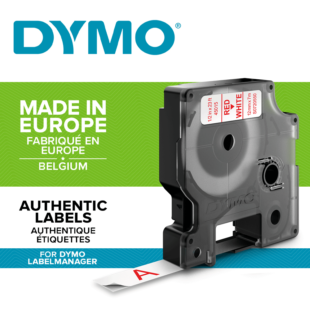 Etichete autocolante, DYMO LabelManager D1, 12mm x 7m, rosu/alb, 45015 S0720550-big