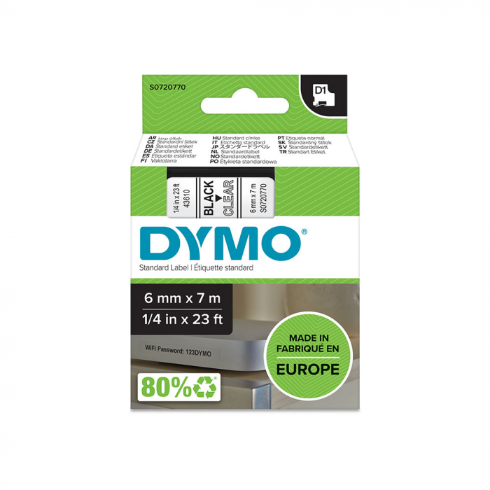 CD/DVD labels DYMO LabelManager D1 6mm x 7m Black/clear S0720770 43610 [8]