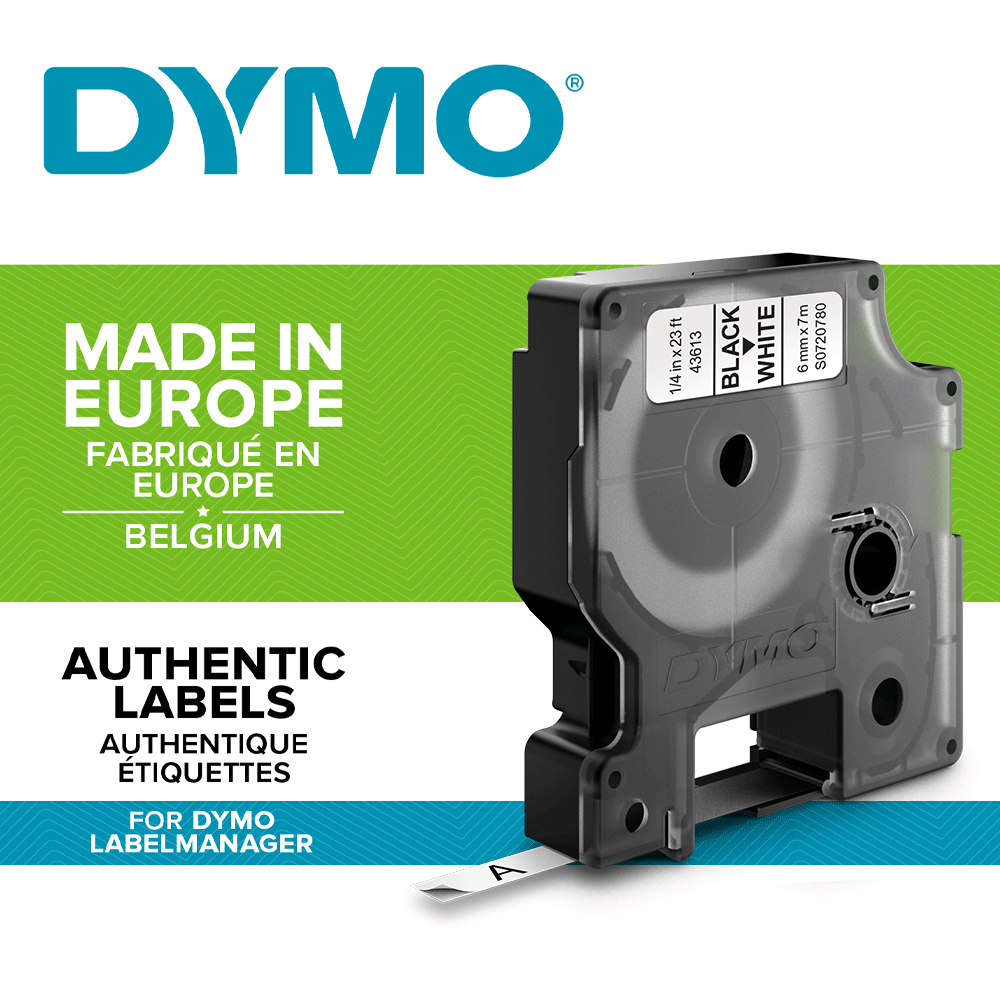 Etichete autocolante, DYMO LabelManager D1, 6mm x 7m, negru/alb, 43613, S0720780-big