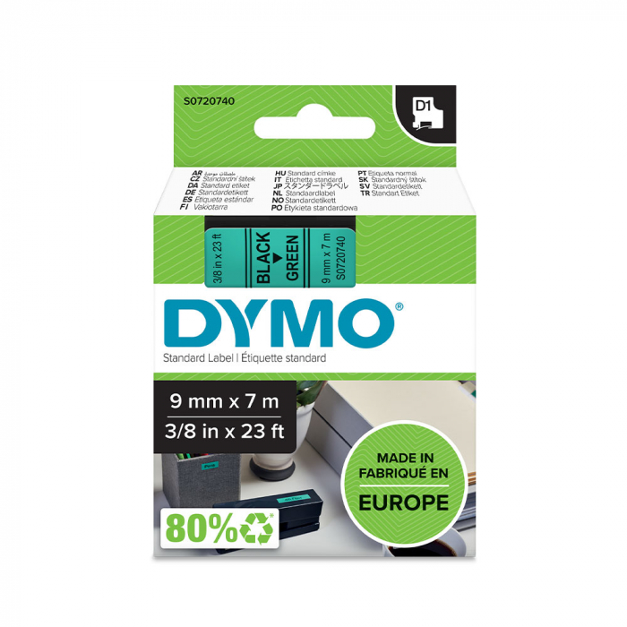 Label tape DYMO LabelManager D1 9mm x 7m Black/green S0720740 40919 [4]