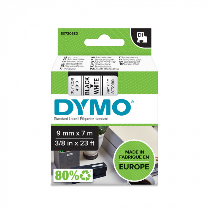 Label tape DYMO LabelManager D1 9mm x 7m Black/white S0720680 40913 [8]