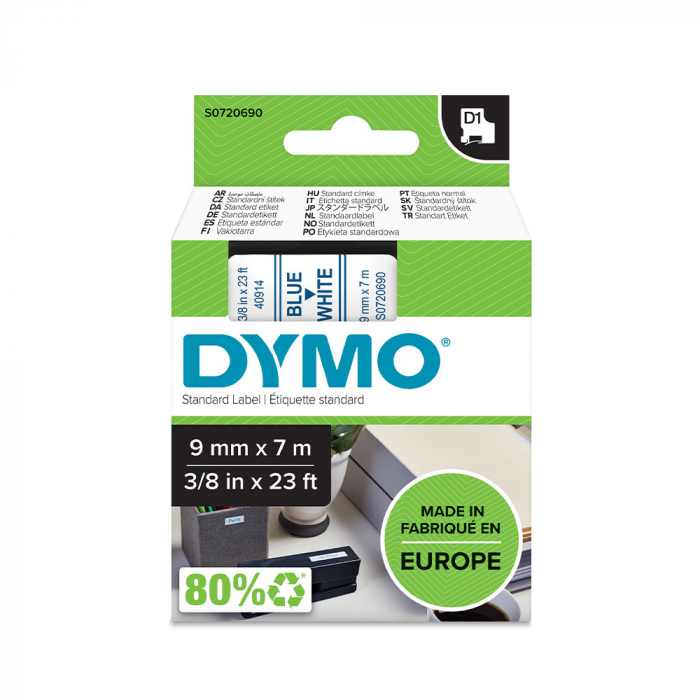 Label tape DYMO LabelManager D1 9mm x 7m blue/white S0720690 40914 [6]
