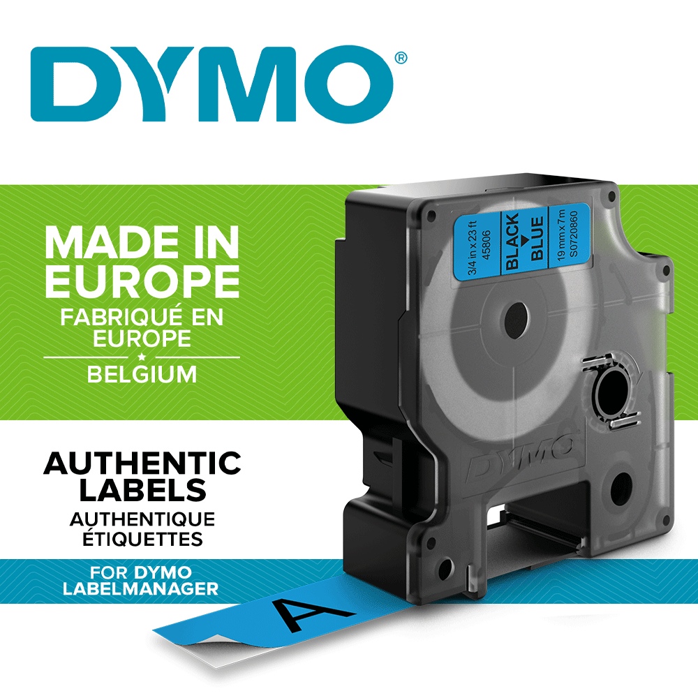 Etichete autocolante plastifiate, DYMO LabelManager D1, 19mm x 7m, negru/albastru, 45806 S0720860-big