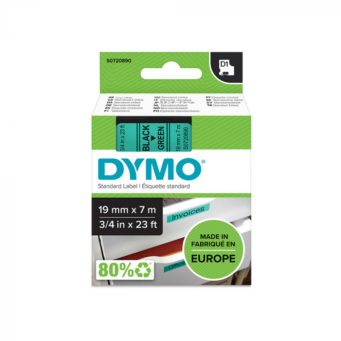 Banda 19mm x 7m imprimanta etichete Dymo LabelManager D1, negru/verde S0720890-big