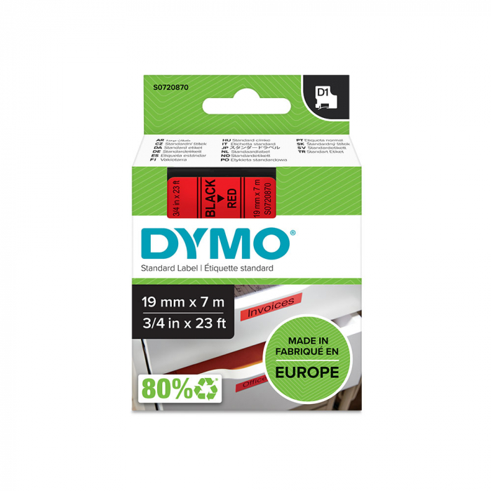 Standard labels 19mm x 7m Black/red DYMO LabelManager D1 S0720870 45807 [5]