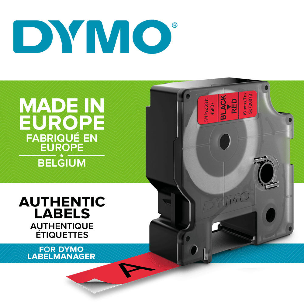 Standard labels 19mm x 7m Black/red DYMO LabelManager D1 S0720870 45807 [2]