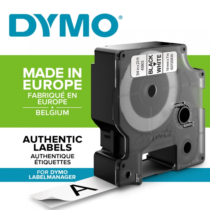 Etichete autocolante plastifiate, DYMO LabelManager D1, 19mm x 7m, negru/alb, 5 buc/set, 45803 S0720830-big