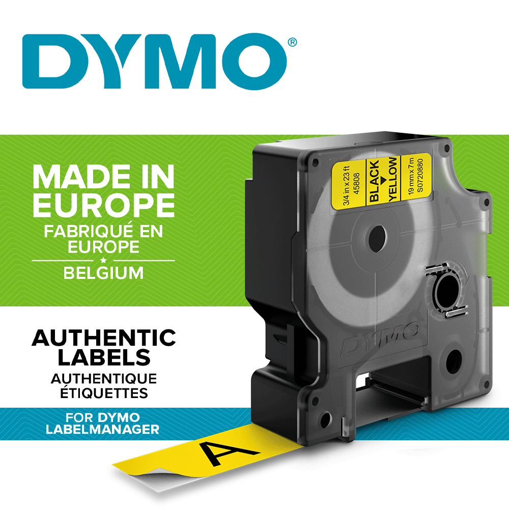 Etichete standard 19mm x 7m negru/galben DYMO LabelManager D1 S0720880 45808 [2]