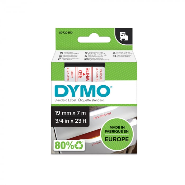 Label maker Dymo LabelManager D1 tape 19mm x 7m, Red/White S0720850-big