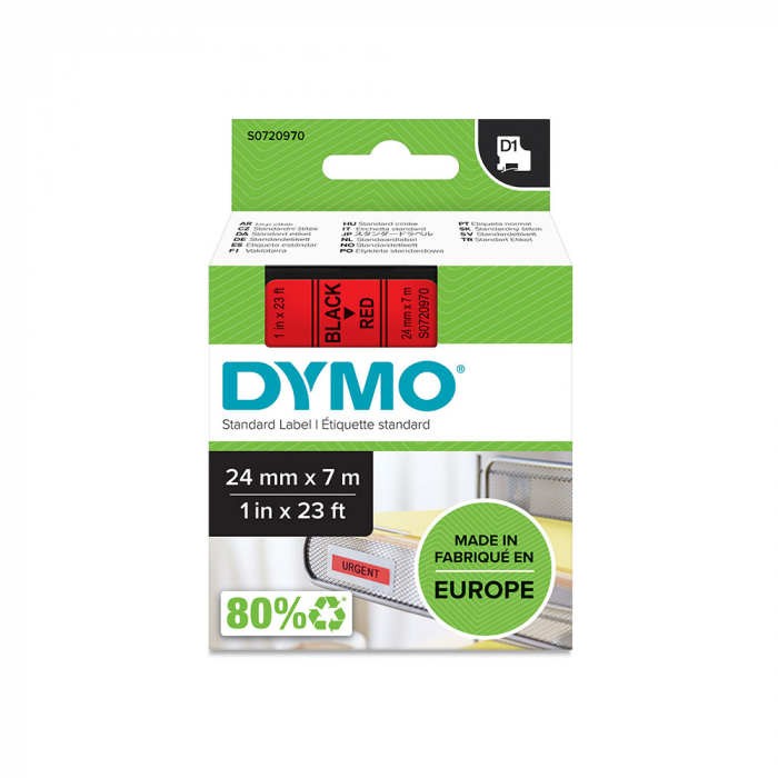 Etichete autocolante plastifiate, DYMO LabelManager D1, 24mm x 7m, negru/rosu, 53717 S0720970-big