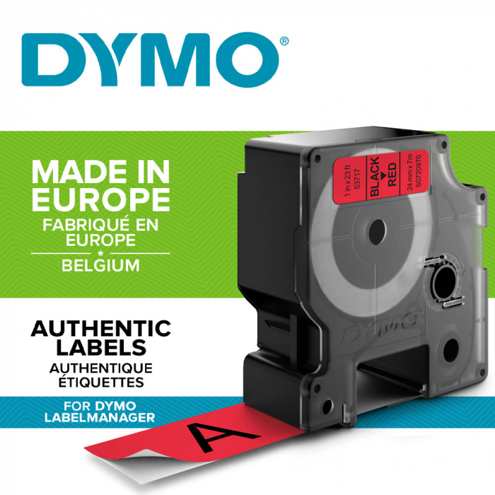 Etichete autocolante plastifiate, DYMO LabelManager D1, 24mm x 7m, negru/rosu, 53717 S0720970-big