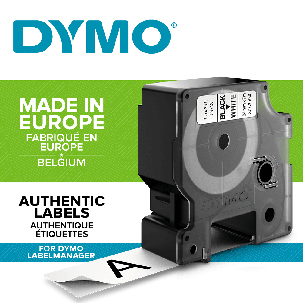 DYMO LabelManager D1 plastic labels, 24mm x 7m, black on white, 53713 S0720930-big