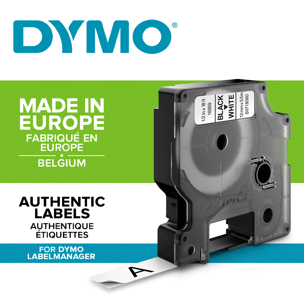 Etichete autocolante, DYMO LabelManager D1, poliester permanent, 12mm x 5.5m, negru/alb, 16959 S0718060-big