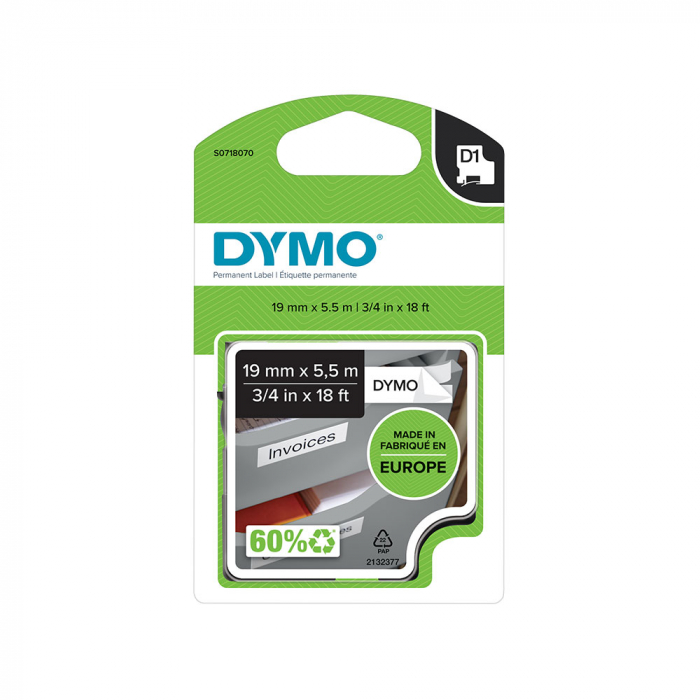 White polyester labels 19mm x 5.5m, Dymo LabelManager, S0718070, 18484-big