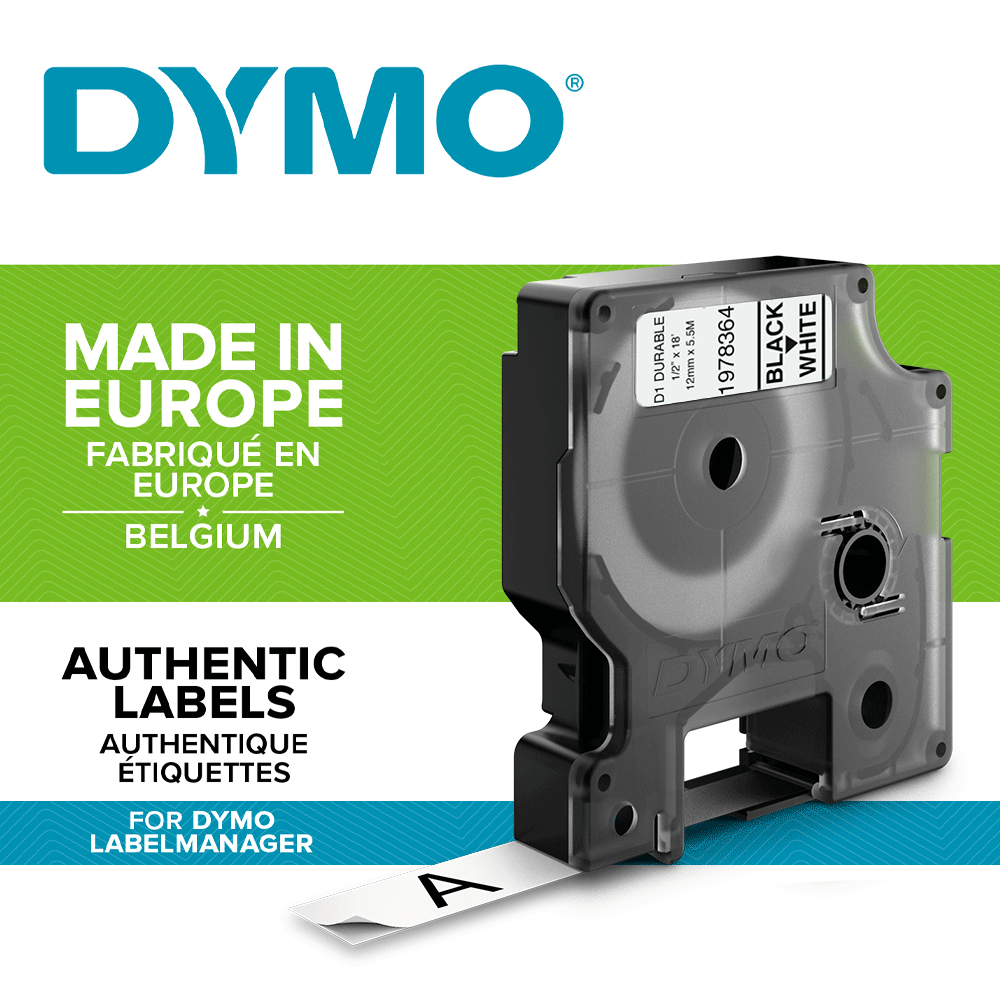 DYMO D1 Durable Industrial Tape labels 12mm x 5.5m, black/white 1978364-big