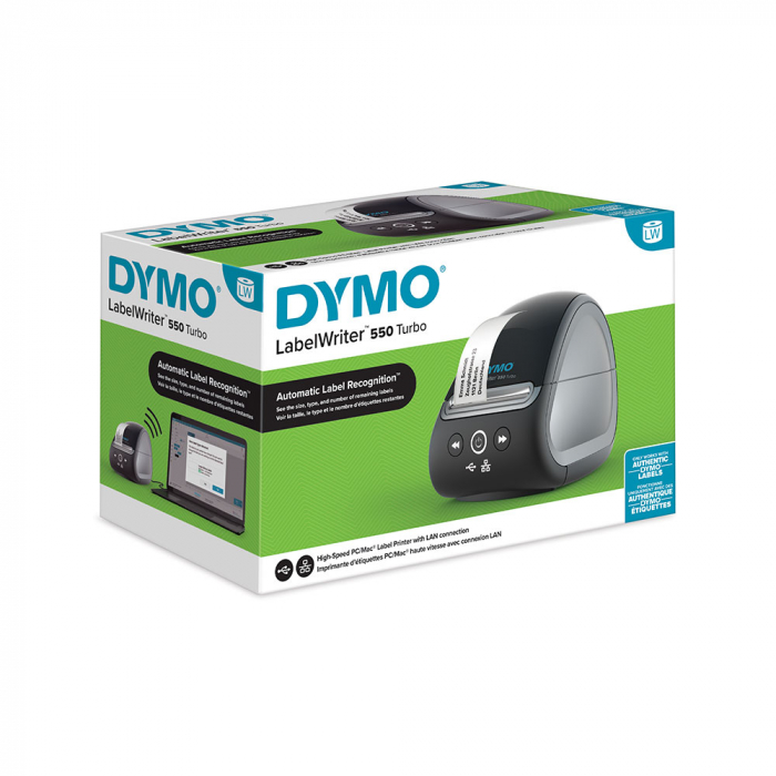 Aparat etichetare DYMO LabelWriter 550 Turbo, senzor recunoastere eticheta, aparat de etichetat, viteza printare 71 etich/min, priza EU 2112723-big