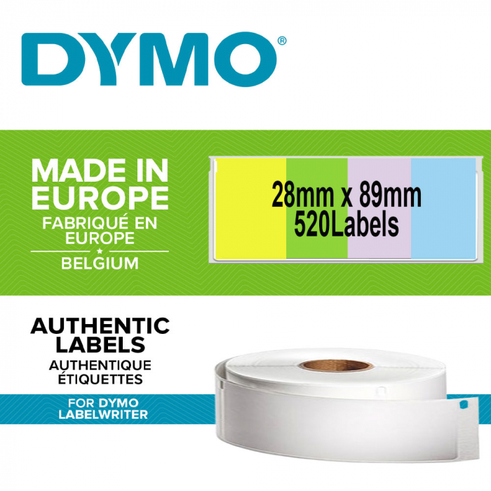 Set 4 x etichete adresa standard originale LabelWriter 28 x 89 mm, plastic semitransparent color (roz, galben, vernil, bleu), Dymo LW 99011 S0722380-big