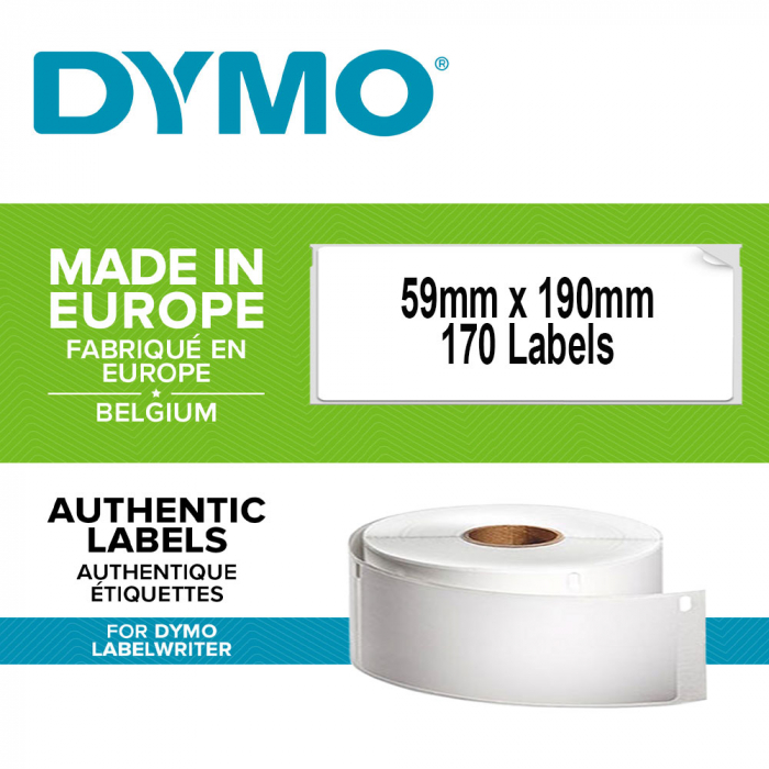 Etichete termice industriale, DYMO LabelWriter Durable, multifunctionale mari, 59mmx190mm, polipropilena alba, 1 rola/cutie, 170 etichete/rola, 1933087-big