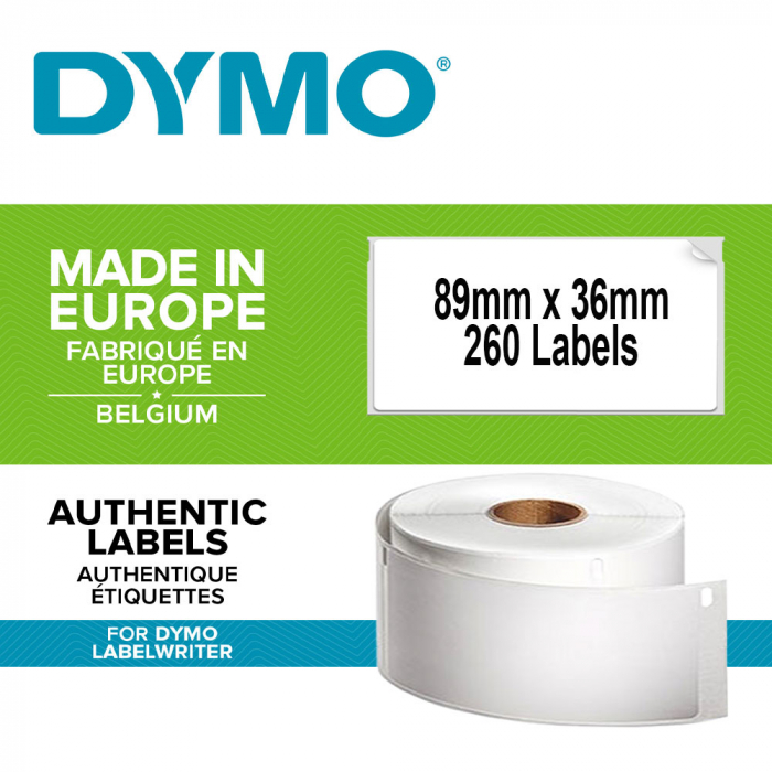 Etichete termice, DYMO LabelWriter, adrese mari, permanente, 89mmx36mm, hartie alba,1 rola, 260 etichete/rola, 1983172 99012R  S0722400 99012-big