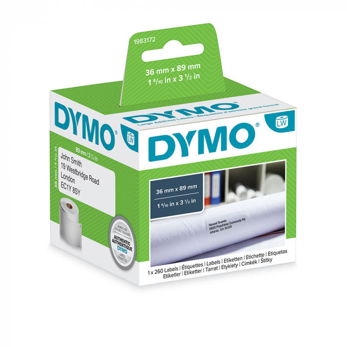 Etichete curierat standard originale LabelWriter 36 x 89 mm, albe, 1 rola/cutie, Dymo LW 99012 S0722400 1983172-big