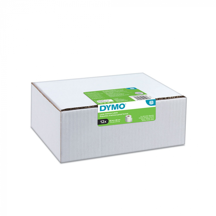 Etichete termice, DYMO LabelWriter, adrese mari, permanente, 89mmx36mm, hartie alba, 12 role/cutie, 260 etichete/rola, 2093093 99012 S0722400-big