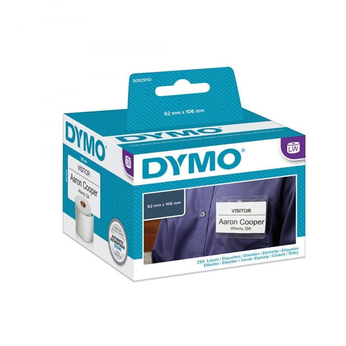 Etichete termice, DYMO LabelWriter, ecusoane/carduri mari, neadezive, 62mmx106mm, hartie alba, 1 rola/cutie, 250 etichete/rola, S0929110-big