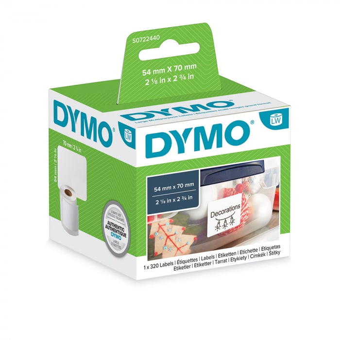 Etichete termice, DYMO LabelWriter, multifunctionale, permanente, 54mmx70mm, hartie alba, 1 rola/cutie, 320 etichete/rola, 99015 S0722440-big