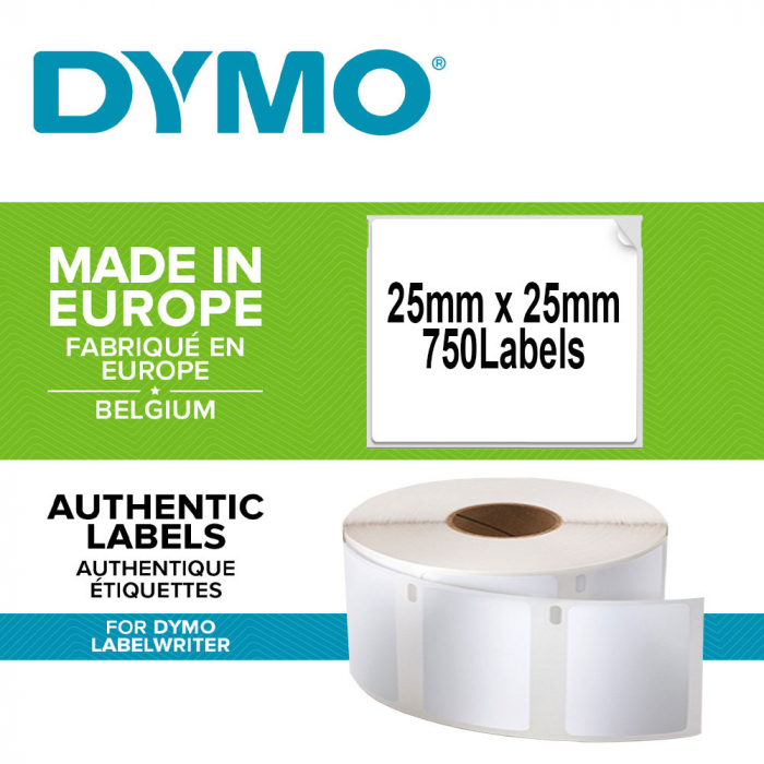 Etichete termice, DYMO LabelWriter, multifunctionale, patrate, permanente, 25mmx25mm, hartie alba, 1 rola/cutie, 750 etichete/rola, S0929120-big