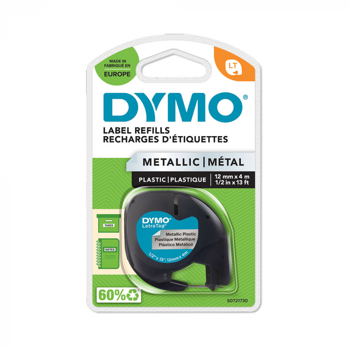 Etichete plastic autocolante DYMO LetraTag, 12mmx4m, argintiu metalic, 91208 S0721730 S0721750 DY91228-big