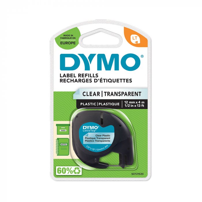 DYMO LetraTag plastic transparente, etichete originale, 12mm x 4m, 12267, S0721530 [10]