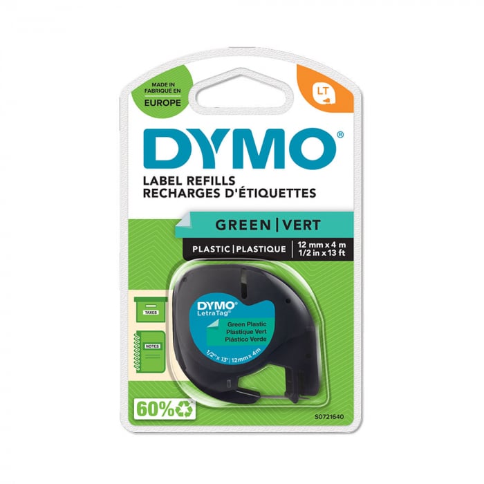 DYMO LetraTag Labelling Tape, plastic, green, 12mmx4m, 91204, S0721640-big