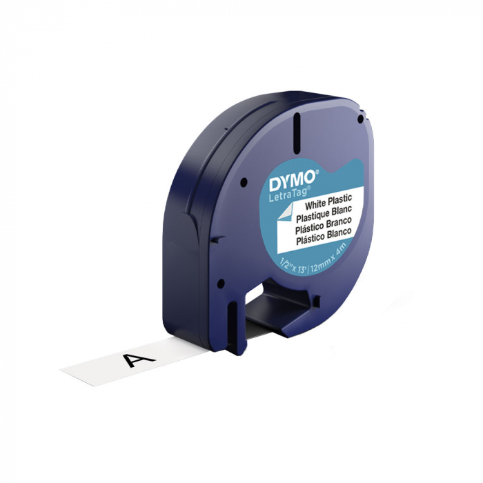 Set 5 x DYMO original Letratag plastic 4 plus 1, plastic autocolant alb, 12mm x 4m, alb 5 bucati/set 91221, DY91221-big