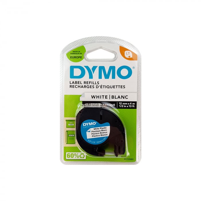 DYMO LetraTag plastic alb, etichete originale, 12mm x 4m, 91221, S0721560-big