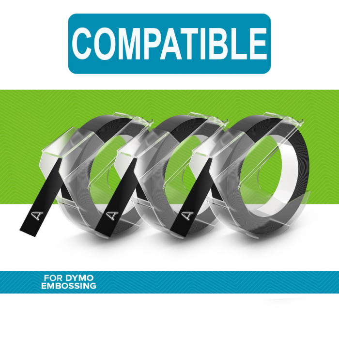 Set 3 Etichete embosabile compatibile Dymo Omega 520109, 9mm x 3m, negru, S0847730-big