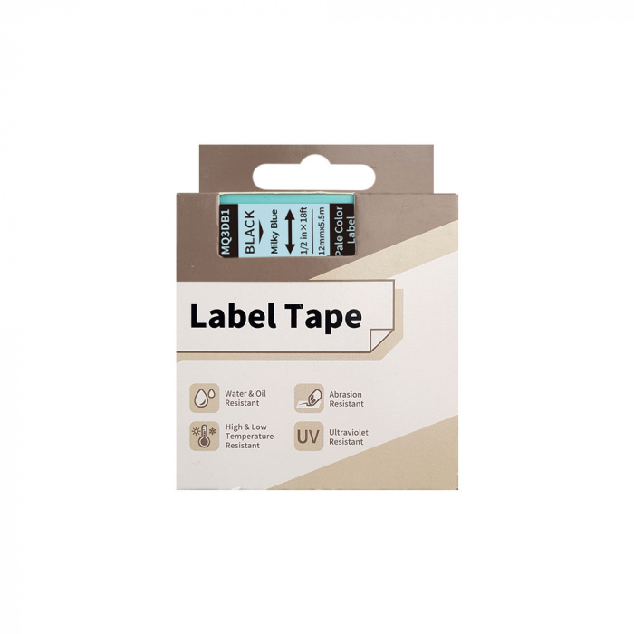 Etichete AIMO universale 12mm x 5.5m, negru/bleu pastel, poliester adezive, transfer termic, AIMO D1600, MQ3DB1 [2]