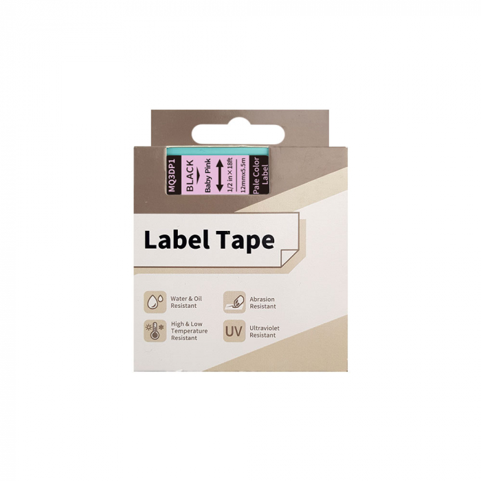 Etichete AIMO universale 12mm x 5.5m, negru/roz pastel, poliester adezive, transfer termic, AIMO D1600, MQ3DP1 [2]