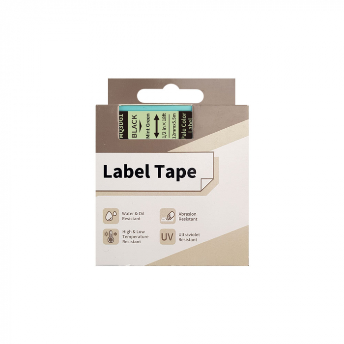AIMO universal labels 12mm x 5.5m, black/light green pastel, polyester adhesive, thermal transfer, AIMO D1600, MQ3DG1 [2]