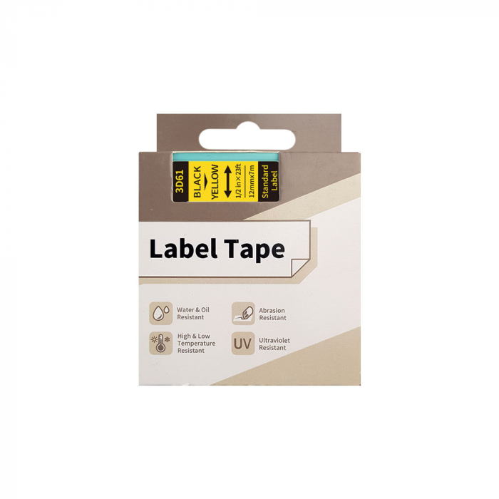 Etichete AIMO universale 12mm x 7m, negru/galben, poliester adezive, transfer termic, AIMO D1600, 3D61, S0720580, 45018 [6]