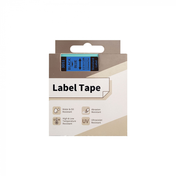 Etichete AIMO universale 12mm x 7m, negru/albastru, poliester adezive, transfer termic, AIMO D1600, 3D51, S0720560, 45016 [7]