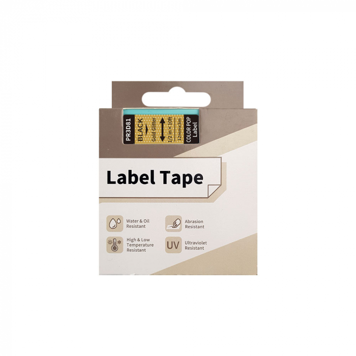 AIMO glitter labels color pop 12mm x 3m, black/gold, AIMO D1600, PR3D81 [2]