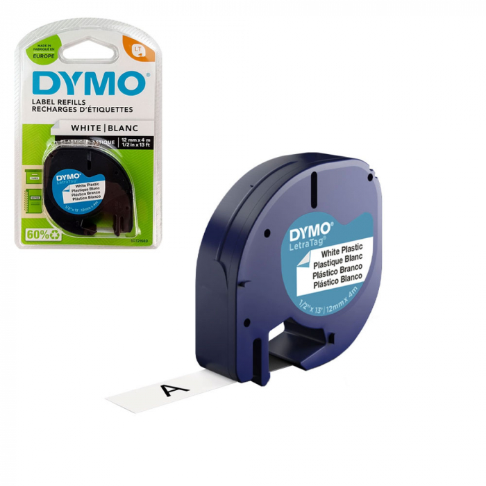 DYMO LetraTag Original labels white, plastic, 12mm x 4m, black/white, 91221, S0721560-big