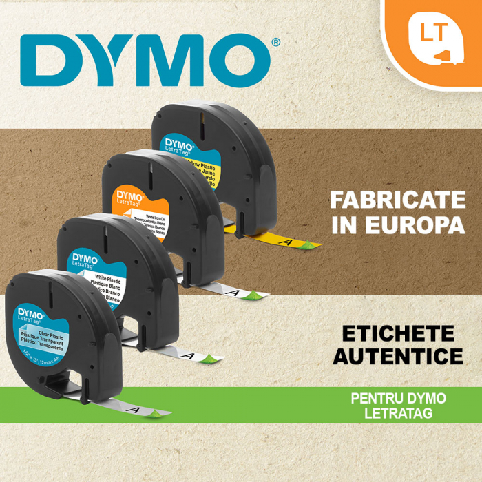 DYMO LetraTag plastic albastre, etichete originale, 12mm x 4m, 91205, S0721650-big